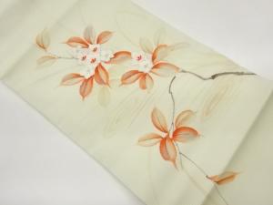 彩峯作　絽手描き銀彩花葉模様刺繍名古屋帯